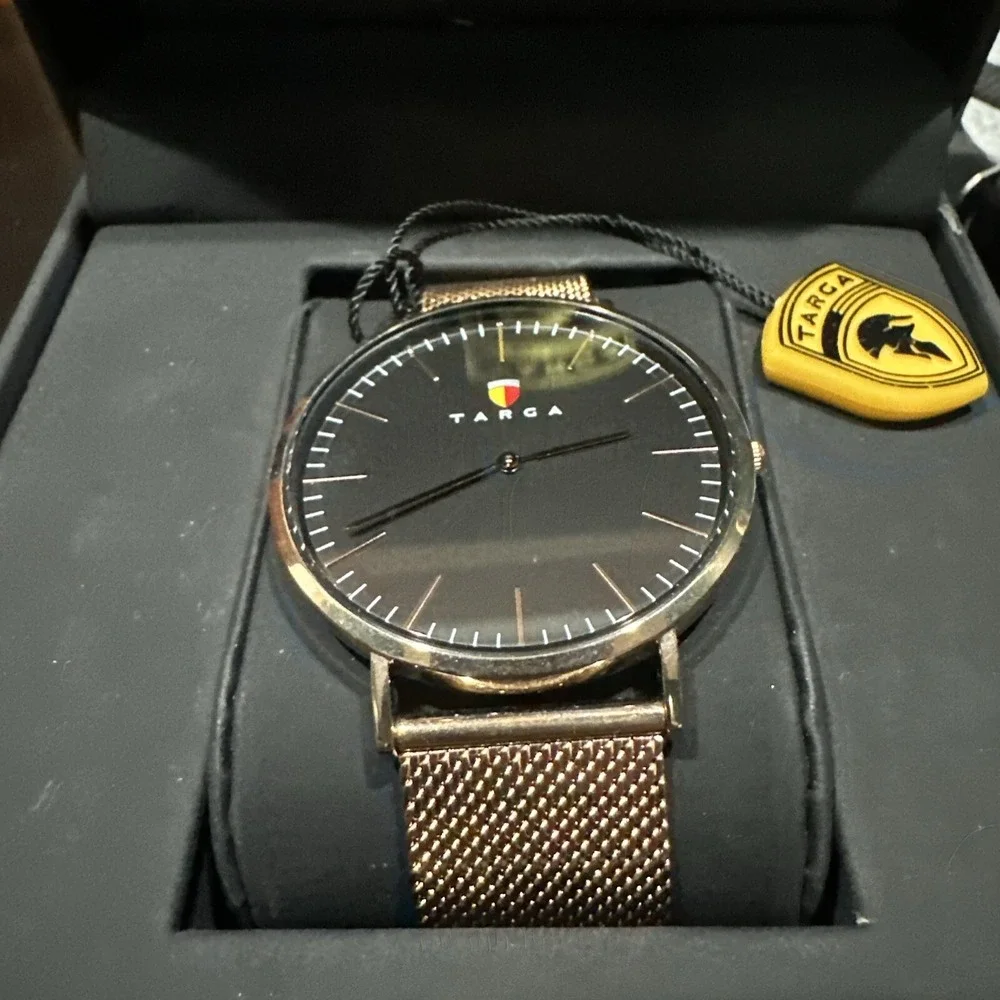 NEW TARGA Gold‎ Steel Black Dial Unisex Watch 41mm Gold-Tone Stainless Mesh Band